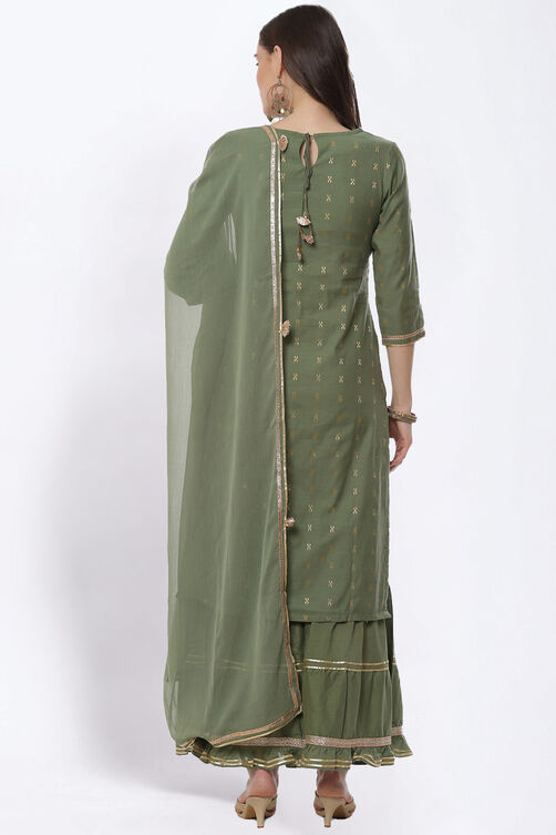 Olive Green Art Silk Straight Suit Set image number 4